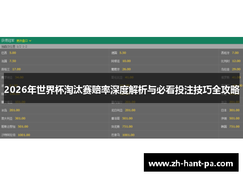 2026年世界杯淘汰赛赔率深度解析与必看投注技巧全攻略